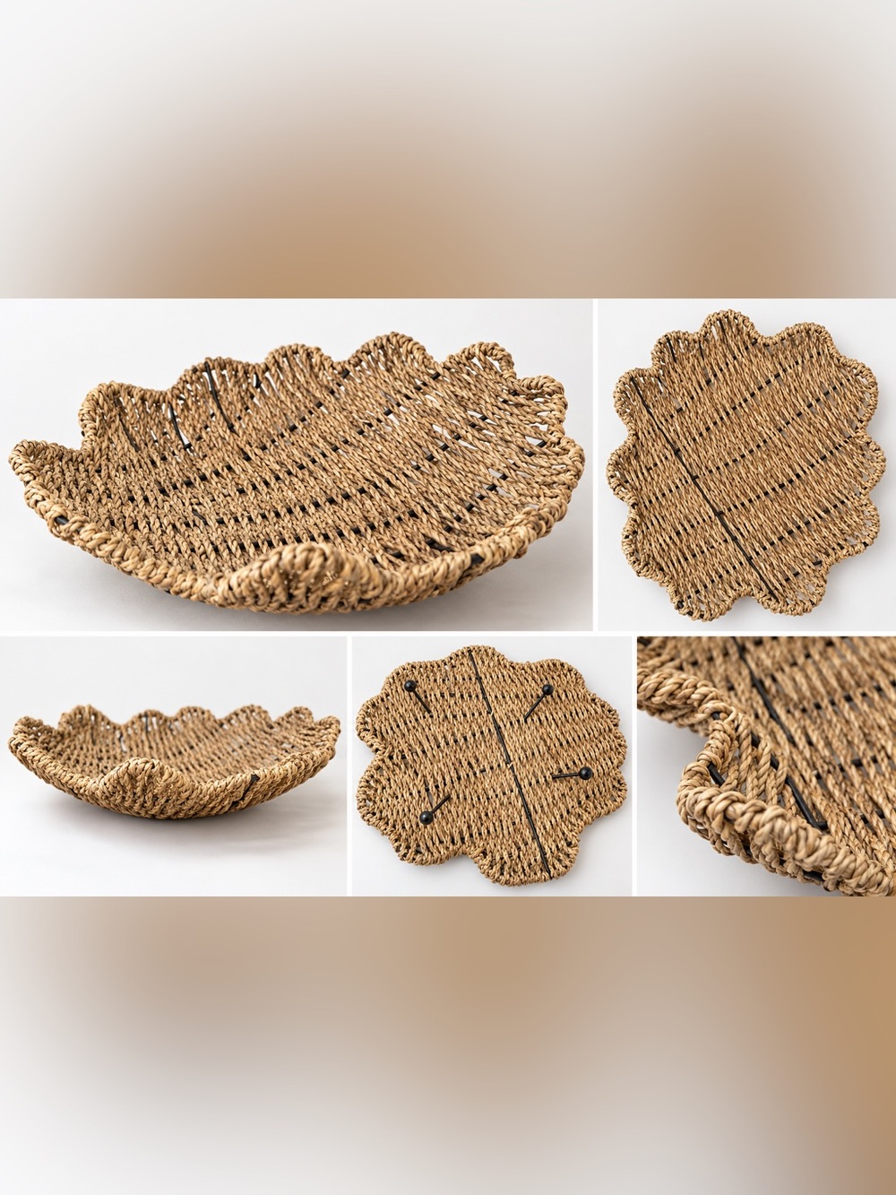 Woven Seagrass Scalloped Decorative Bowl - Natural
